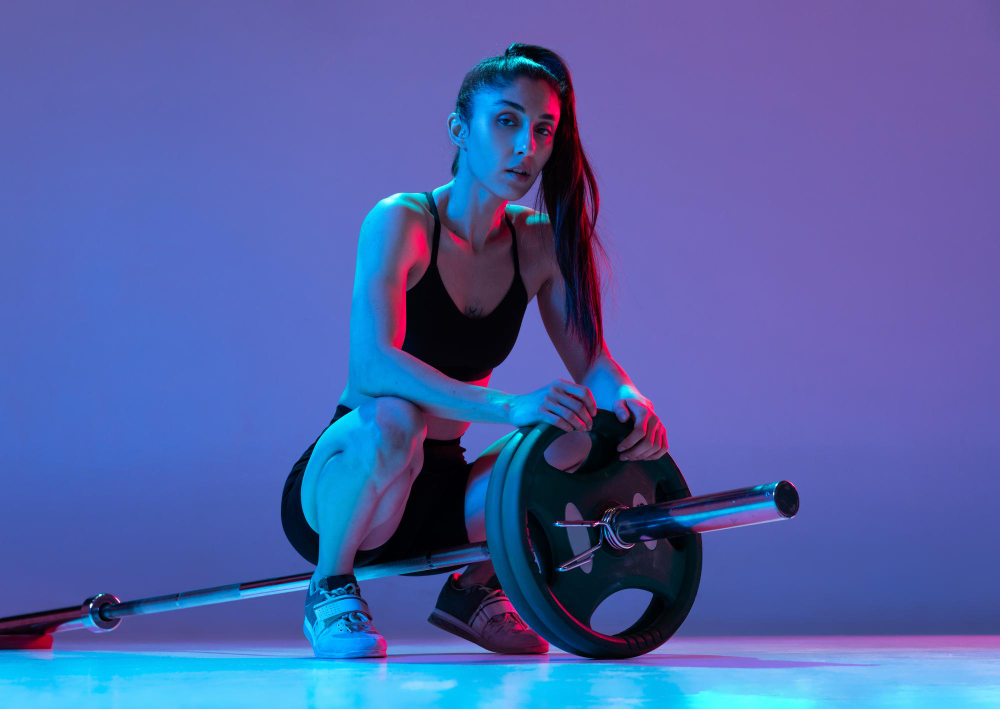 retrato-mujer-musculosa-entrenando-barra-aislada-fondo-morado-luz-neon